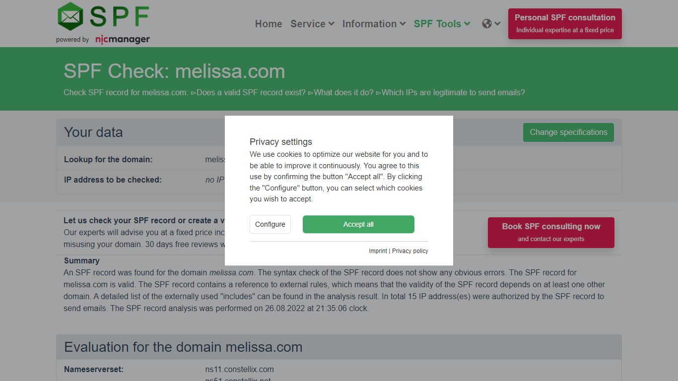 melissa.com Lookup - SPF-Record